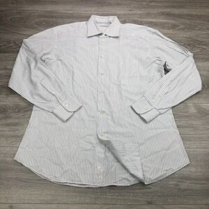 Ermenegildo Zegna Shirt Men Large 16.5 42 White Gray Pencil Stripe Pocket Spain
